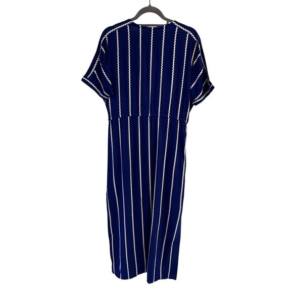 Home Holiday Claude Midi Dress Blue White Zigzag Stripe V-Neck XS Drawstring - Picture 2 of 9